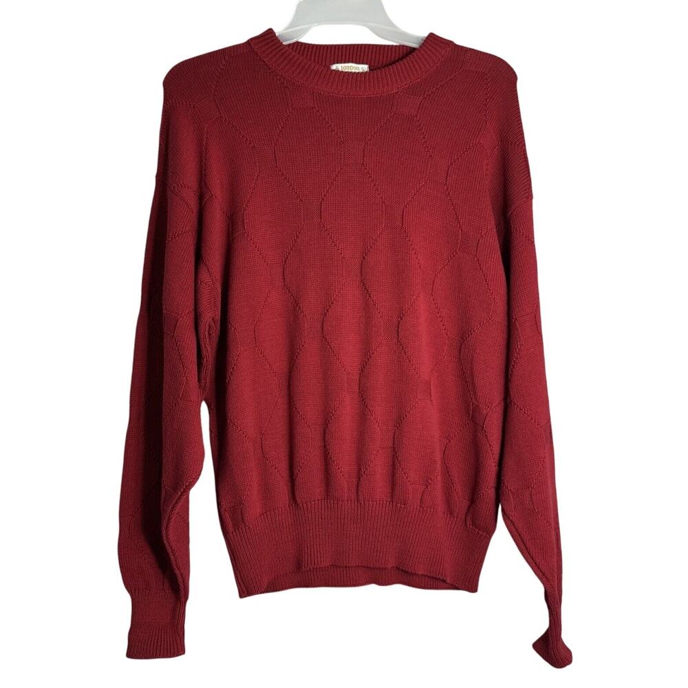 London Fog Sweater Mens Large Red Pullover Geometric Vintage